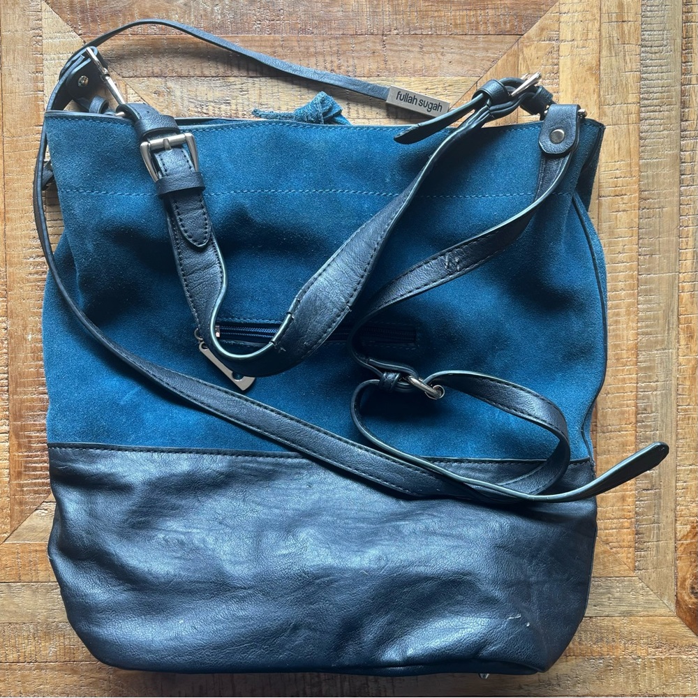 Elegant Blue Suede Crossbody Bag